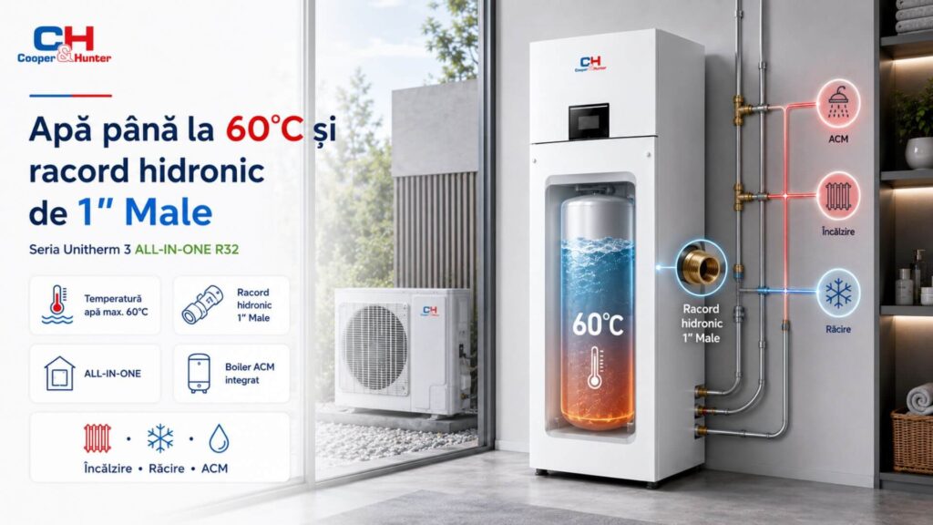 Apă până la 60°C și racord hidronic