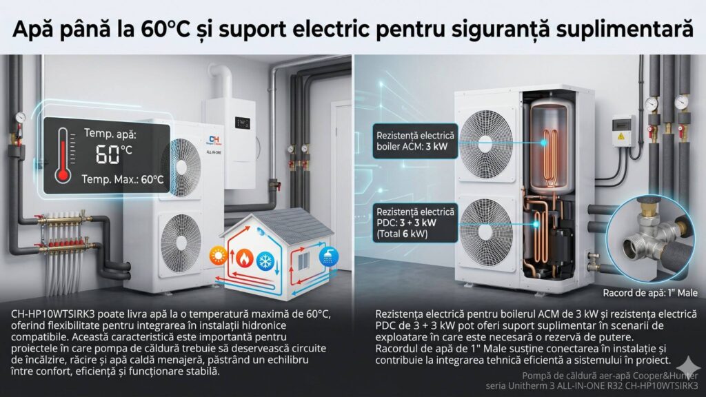 Apă până la 60°C și suport electric