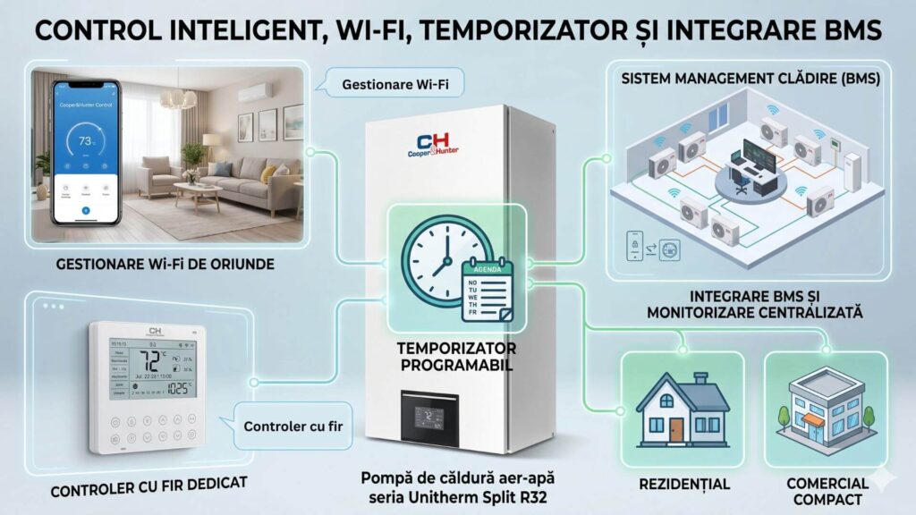 Control inteligent, Wi-Fi, temporizator și integrare BMS