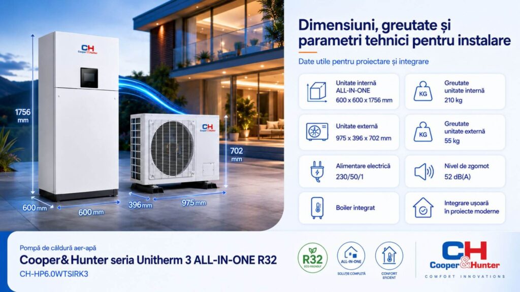 Dimensiuni, greutate și parametri tehnici pentru instalare