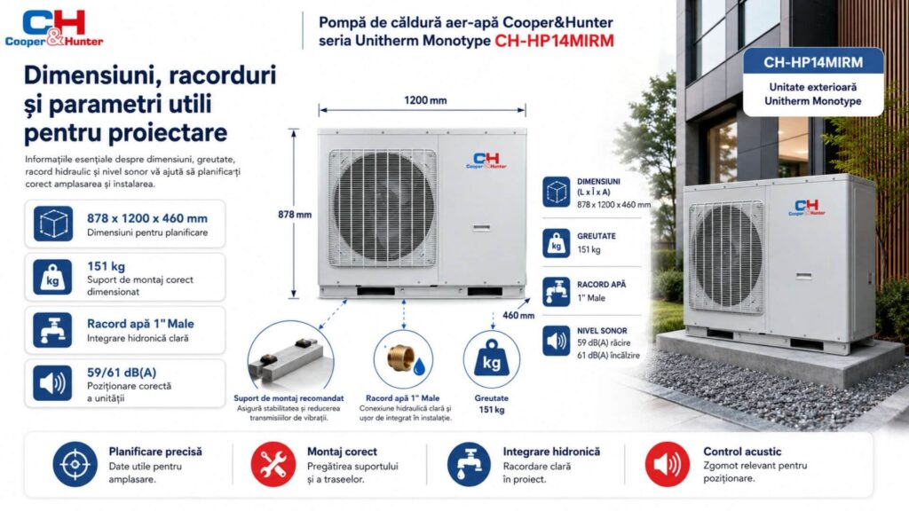 Dimensiuni, racorduri și parametri utili - CH-HP14MIRM