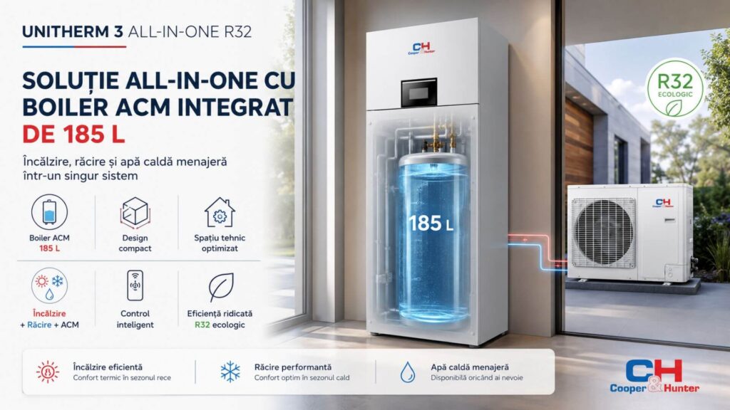 Format ALL-IN-ONE cu boiler ACM integrat de 185 L