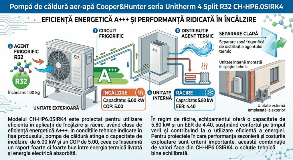 Sistem aer-apă split cu agent frigorific R32