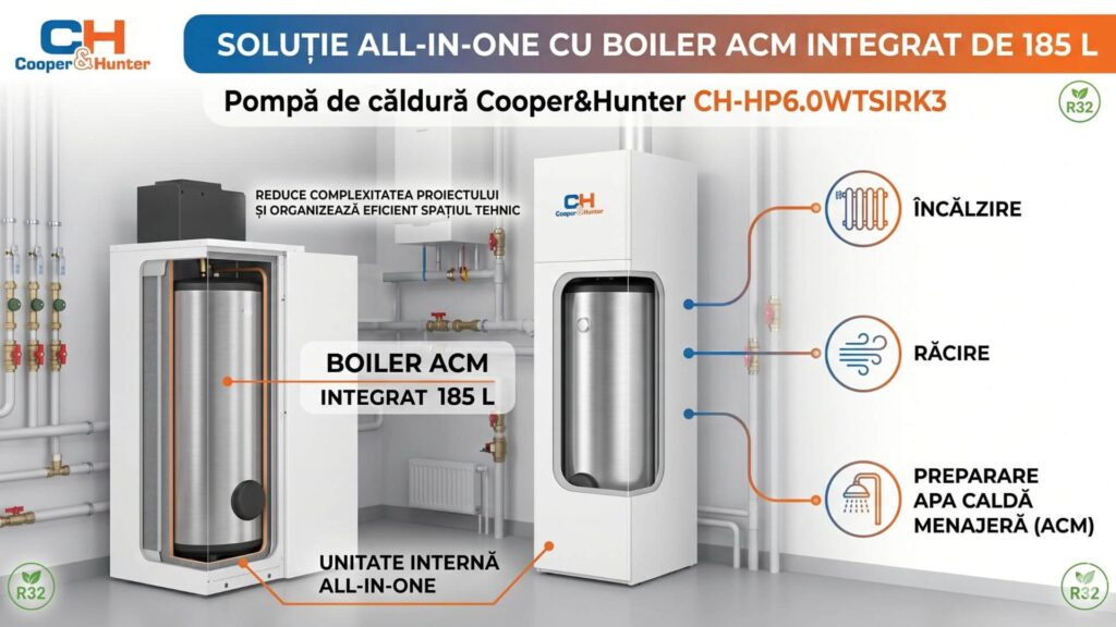 Soluție ALL-IN-ONE cu boiler ACM integrat de 185 L