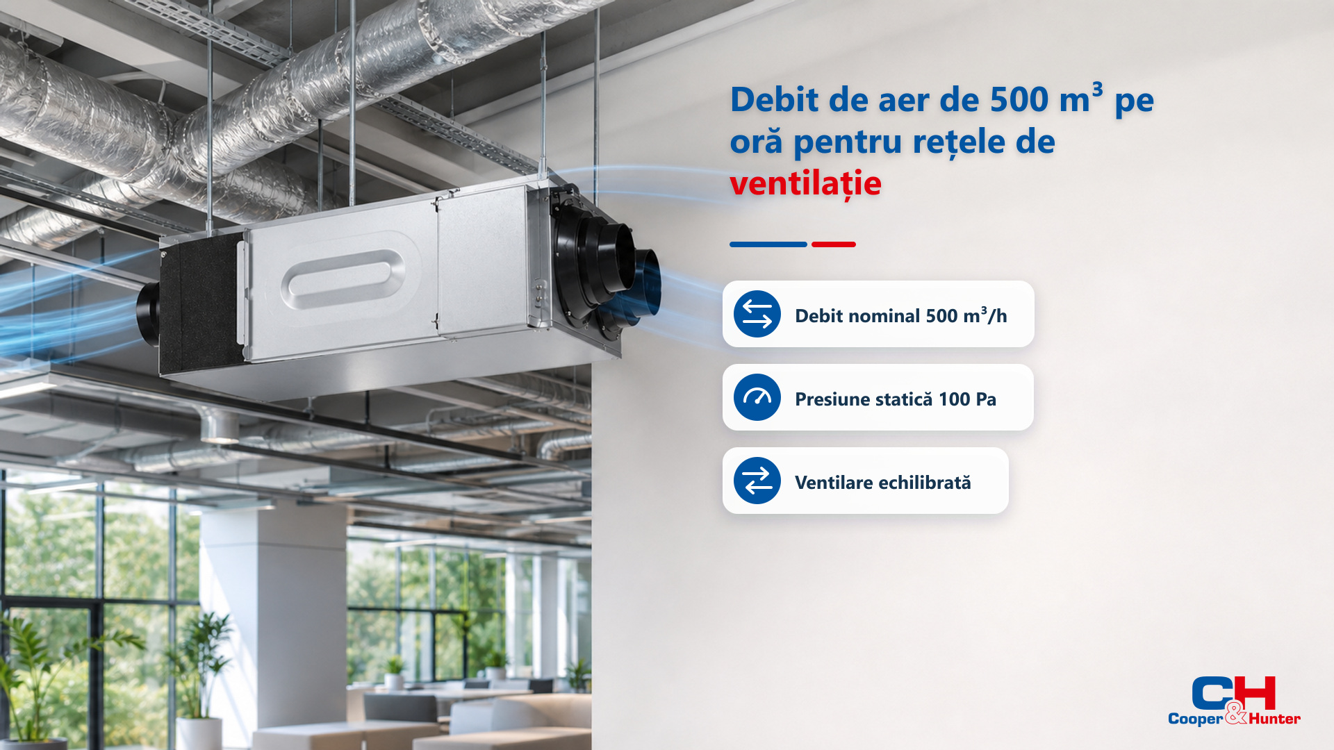 CH-HRV5KDC – Debit de aer de 500 m³ pe oră pentru rețele de ventilație