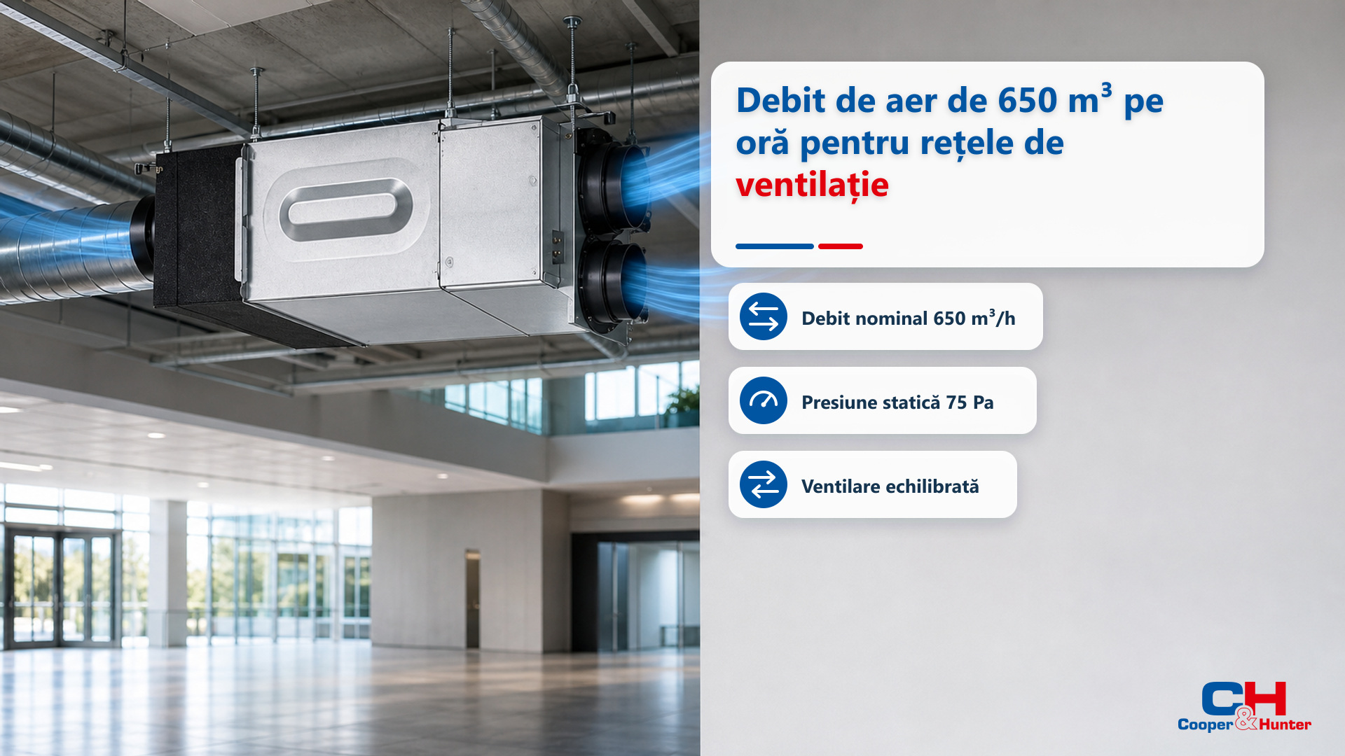 CH-HRV6.5KDC – Debit de aer de 650 m³ pe oră pentru rețele de ventilație