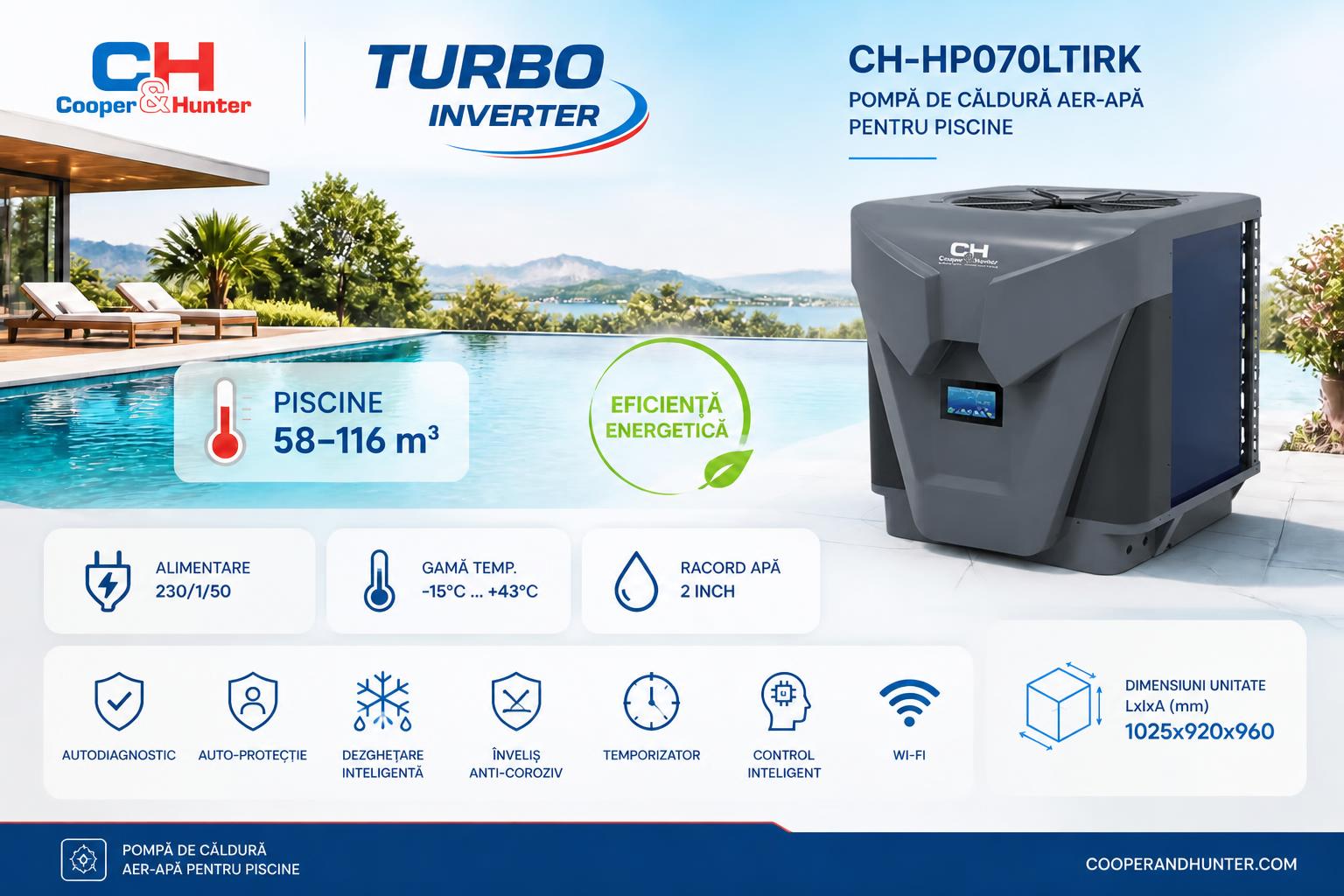 Putere ridicată pentru piscine de 58–116 m³
