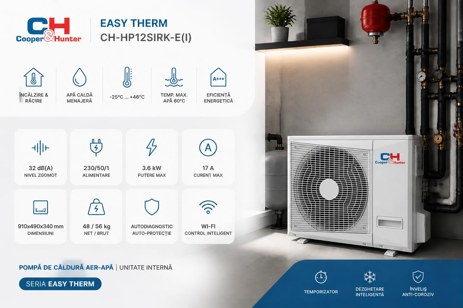 Unitate internă pentru sistem split Easy Therm CH-HP12SIRK-E