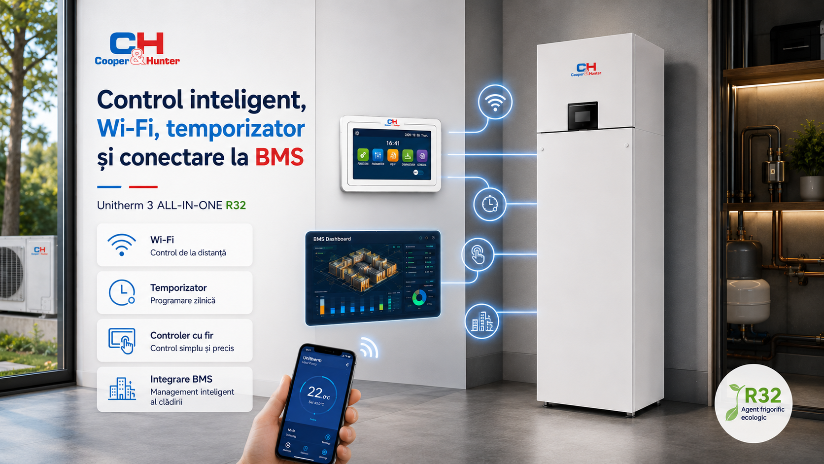 Control inteligent, Wi-Fi, temporizator și conectare la BMS