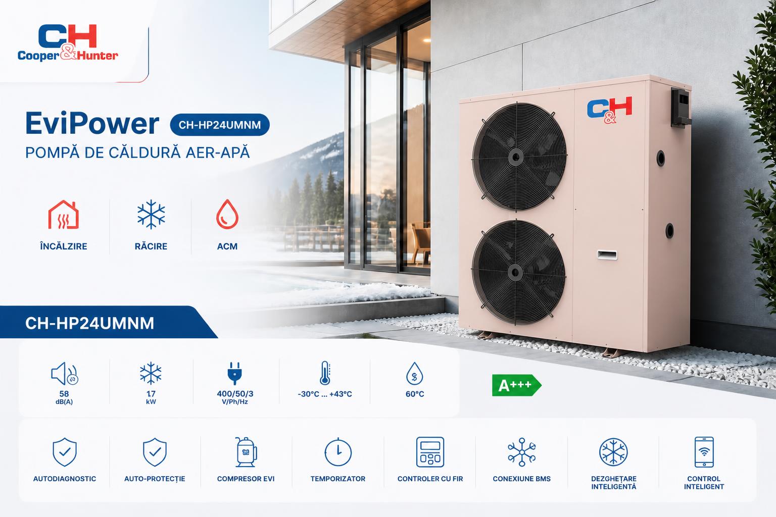 Pompă de căldură aer-apă monobloc pentru proiecte cu necesar termic ridicat