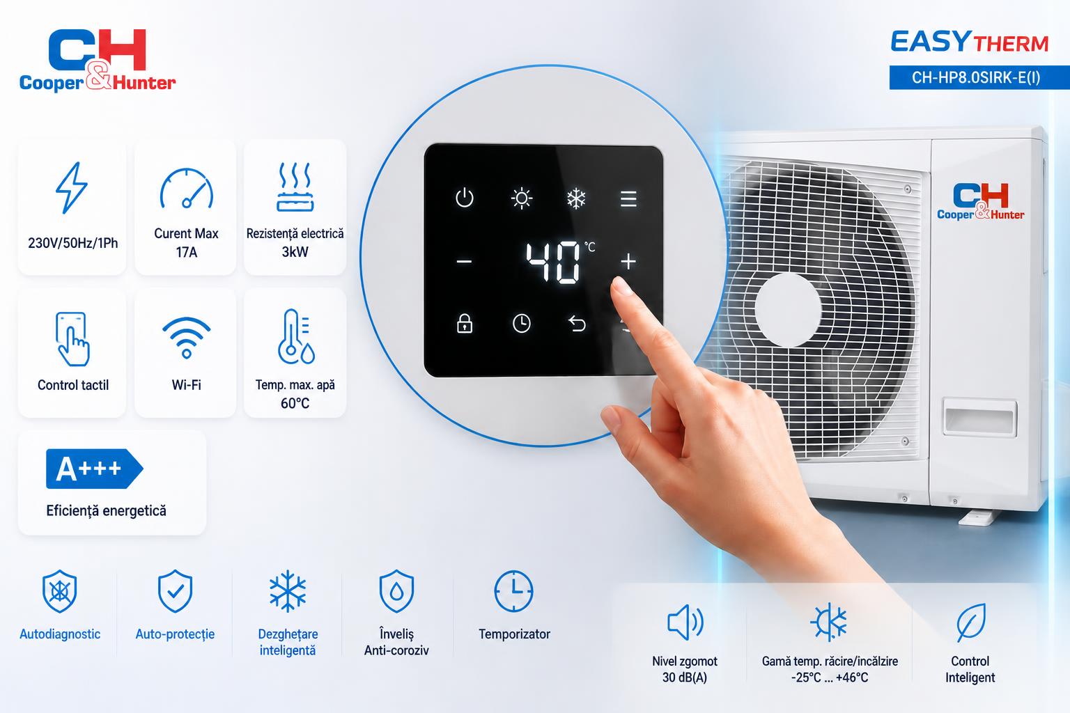 Rezistență electrică integrată de 3 kW pentru suport suplimentar