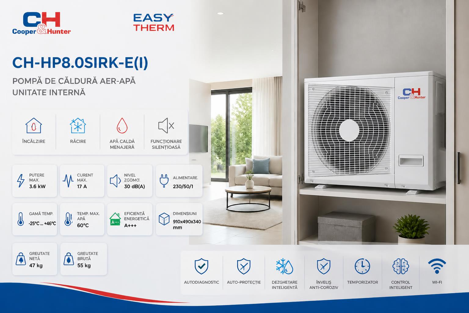 Unitate internă pentru sistem split Easy Therm CH-HP8.0SIRK-E